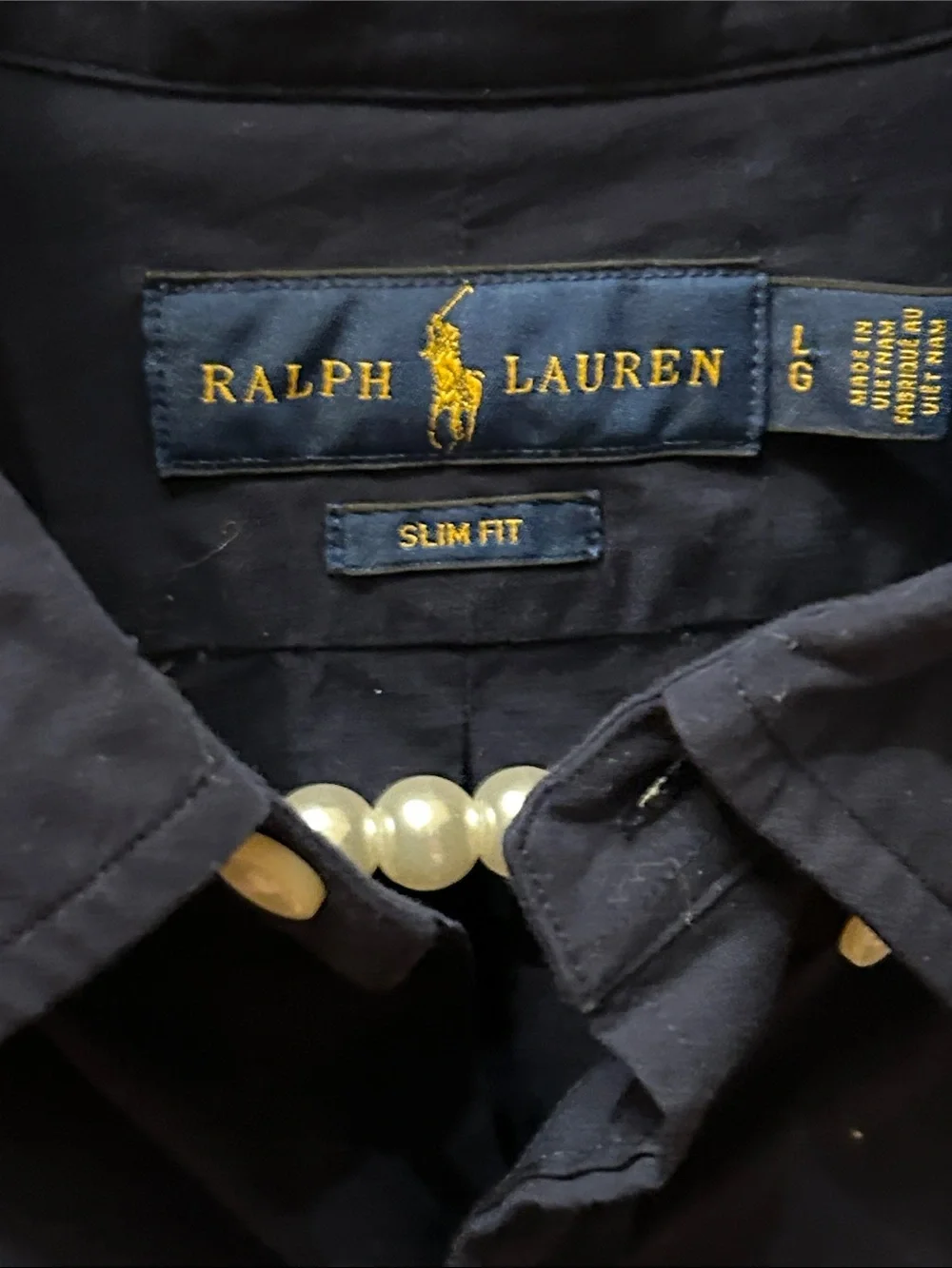 Polo Ralph Lauren Men's Large Slim Fit Navy Blue Button Down Shirt Red Pony L